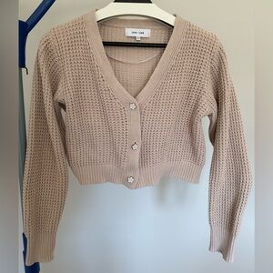 John + Jenn Cropped V-Neck Knit Cardigan in Beige